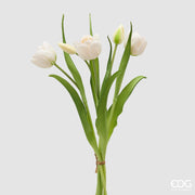 Bouquet de 4 tulipes fermées EDG Enzo De Gasperi, hauteur 40 cm, avec bouton blanc