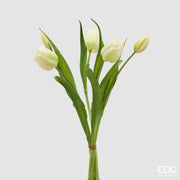 Bouquet de tulipes fermées EDG Enzo De Gasperi X4 H 40 cm avec bouton blanc-vert