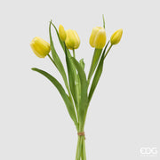 Bouquet de 4 tulipes fermées EDG Enzo De Gasperi, hauteur 40 cm, avec bouton jaune