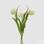Bouquet Tulipano Parrot X3 d'Enzo De Gasperi, hauteur 40 cm, avec bouton blanc.