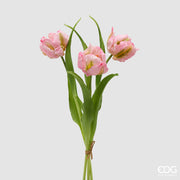Bouquet Tulipano Parrot X3 d'Enzo De Gasperi, hauteur 40 cm, avec bouton rose crème
