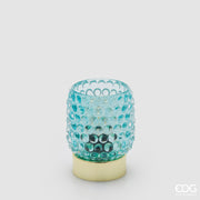 Lampe de table LED ronde Bubbles d'Enzo De Gasperi (EDG), H 11 cm, D 8,5 cm, IP20, coffret cadeau bleu.