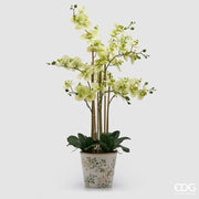 EDG Enzo De Gasperi Orchidée Phalaenopsis x8 avec Bouton et Pot Plante Artificielle H 90 Cm Vert