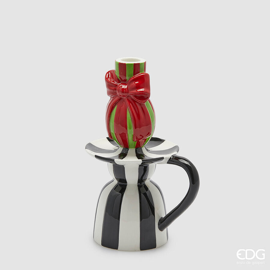 edg enzo de gasperi edg enzo de gasperi portacandela con fiocco natale h 23 cm l 15 cm l 12 cm white black ean 8059824552594