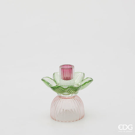 edg enzo de gasperi edg enzo de gasperi portacandela flower in vetro h 125 cm d 12 cm verde rosa ean 8059824610027