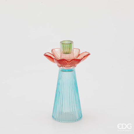 edg enzo de gasperi edg enzo de gasperi portacandela flower in vetro h 21 cm d 12 cm blu mix ean 8059824610331