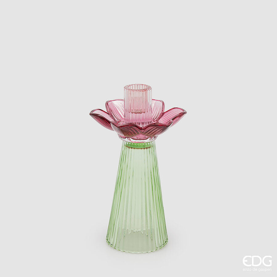 edg enzo de gasperi edg enzo de gasperi portacandela flower in vetro h 21 cm d 12 cm violet mix ean 8059824630254