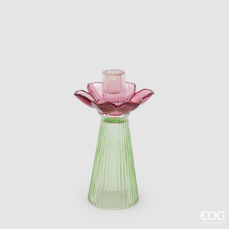 edg enzo de gasperi edg enzo de gasperi portacandela flower in vetro h 21 cm d 12 cm violet mix ean 8059824630254