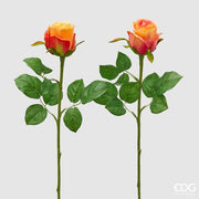 EDG Enzo De Gasperi Rose Fleur Rose Olis 3 Feuilles Branche Ass. H 51 Cm Plante Artificielle Orange 1 Pc