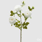 EDG Enzo De Gasperi Rose Sonia Branche x3 avec Feuilles et Bouton H 65 Cm Plante Artificielle Blanche