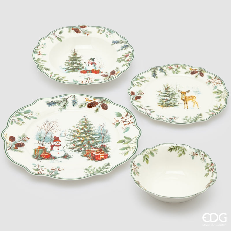 edg enzo de gasperi edg enzo de gasperi servizio piatti pino innevato di natale 24 pz ceramica verde mix piano fondo dessert e ciotole ean 8059824668097