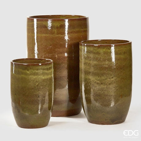 edg enzo de gasperi edg enzo de gasperi set 3 pz vaso glaze rotondo h 100 cm h 80 cm h 63 cm olive ean 8059824011459
