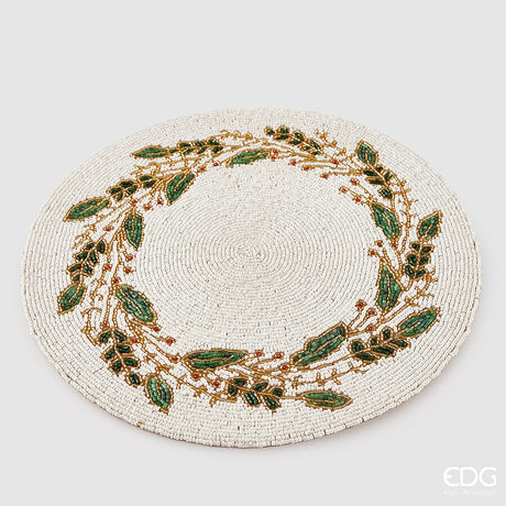edg enzo de gasperi edg enzo de gasperi sottopiatto agrifoglio con perline rotondo natale d 36 cm white green ean 8059824558770