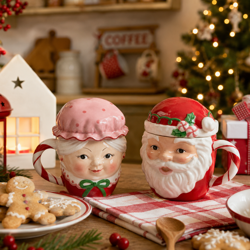 Mug EDG Enzo De Gasperi Père Noël et Mère Noël H 14 cm P 11 cm 1 pièce Multicolore