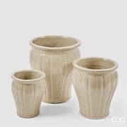 Vase évasé émaillé rayé EDG Enzo De Gasperi, lot de 3, H 40 cm, H 33 cm, H 25,50 cm, ivoire