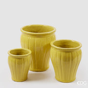 Vase évasé émaillé rayé EDG Enzo De Gasperi, lot de 3, H 40 cm, H 33 cm, H 25,50 cm, jaune