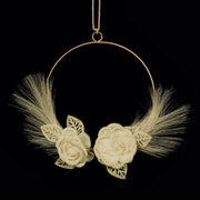 ETM Decor Cercle 2 Fleurs D 20 / 25 cm Crème
