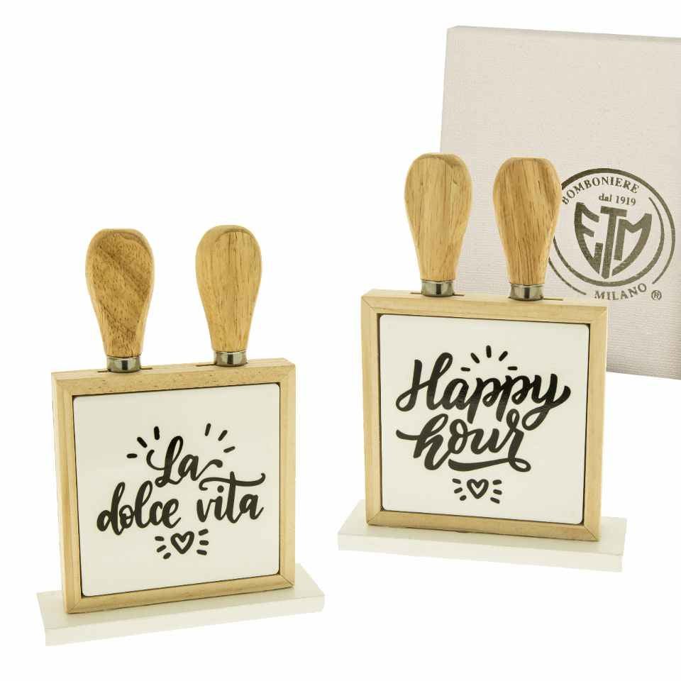 Etm Ensemble Fromage Bois Céramique 13x18cm 2pcs Cadeaux