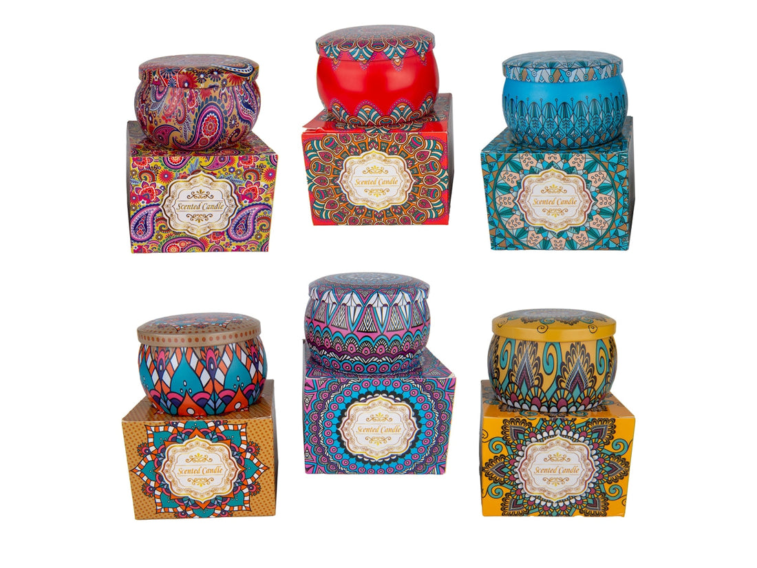 Etm Mosaïque Bougie Boîte Métal Décorée 8cm 6 Couleurs