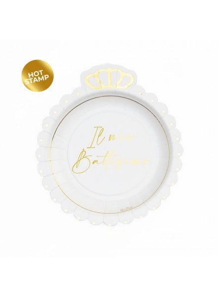 givi italia piatti in carta corona 8 pz battesimo oro 20 cm