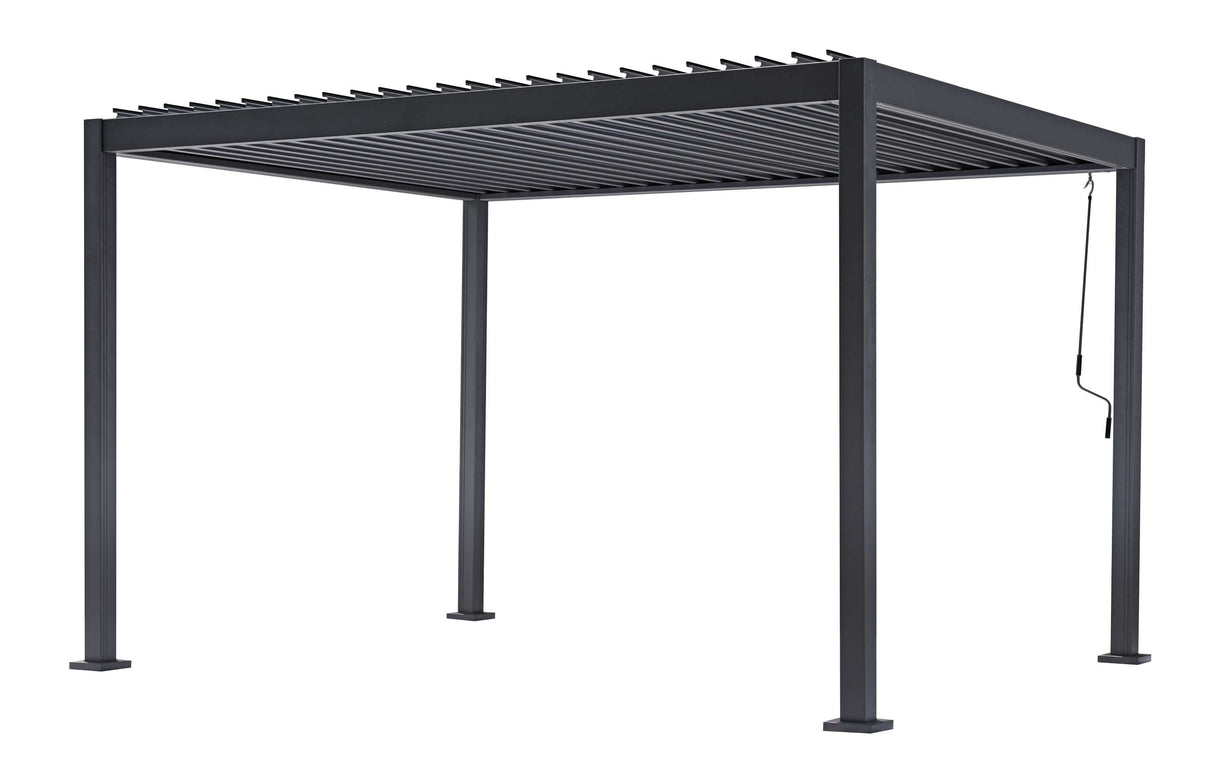 Pergola bioclimatica Vulcano 3x4 m antracite in alluminio, lamelle orientabili a manovella, garanzia 10 anni