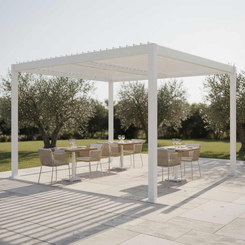 Pergola Bioclimatica Vulcano 4x4 Bianca – Dehors Ristorante Mediterraneo