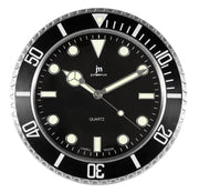 Horloge murale à quartz Lowell, boîtier en acier, index lumineux, diamètre 33,8 cm, noire