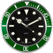Horloge murale à quartz Lowell, boîtier en acier, index lumineux, diamètre 33,8 cm, verte