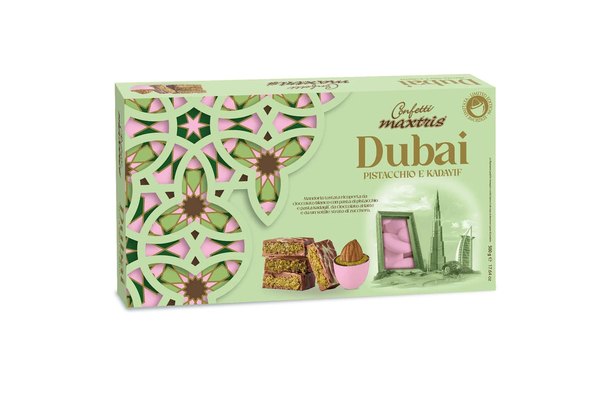 maxtris maxtris confetti ciocomandorla dubai rosa mandorla tostata e cioccolato al pistacchio 500 gr ean 8022470876857