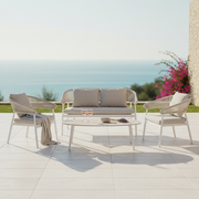 Moia Greenwood Salon Cap-Ferrat Blanc Corde Coussins Gris 4 Places