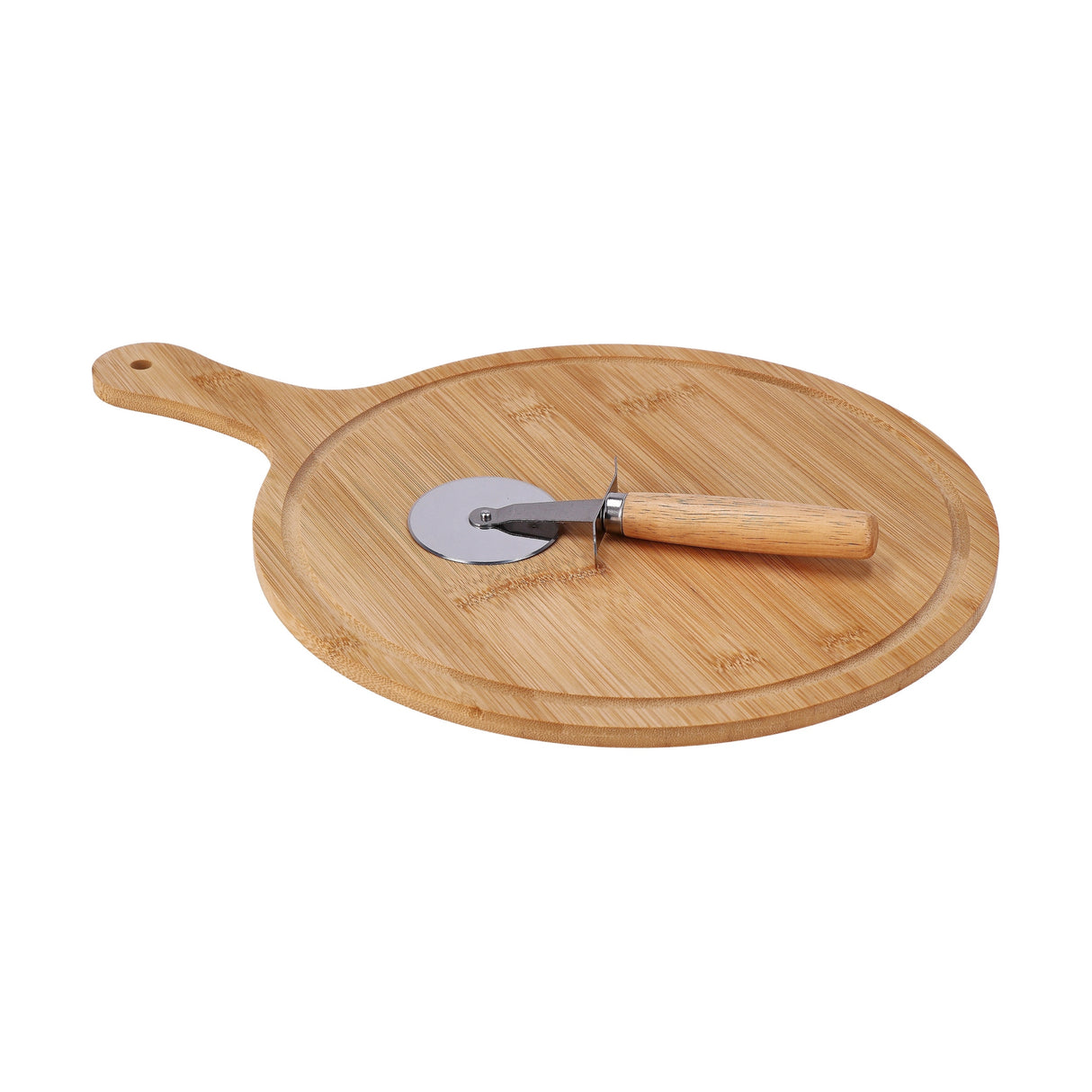 regalo italiano regalo italiano tagliere legno di bamboo con rotella per pizza 43 x 31 cm ean 8057586099791
