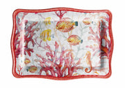 Cadeau Italien Plateau Rectangulaire Melamine Shell 30 x 21 cm H 2 cm Rouge 1 Pcs