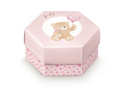 Boîte hexagonale Scotton Little Bear 110 x 60 mm, rose, 10 pièces