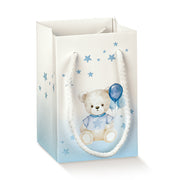 Sacs de courses Scotton en papier motif ourson, 90 x 90 x 140 mm, bleu, 10 pièces