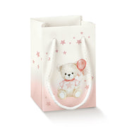 Sacs de courses Scotton en papier motif ourson, 90 x 90 x 140 mm, rose, 10 pièces