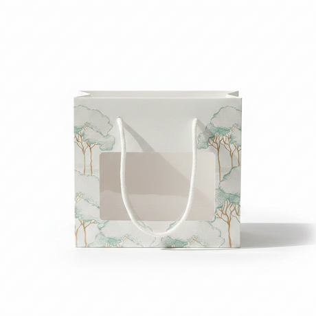 Shopper Scotton cordino Intrecci Alberi Verdi 19,5×9,5×17 cm per bomboniere e confezioni regalo. Design naturale, pronta all'uso. CONF 10 PZ ean 8007402372928