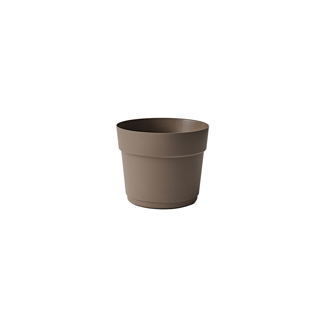 Vaso da esterno rotondo in plastica riciclata 100%, Ø34×H28 cm, colore Sand Sabbia. TeraPlast Bloom 34, −30°/+60°C, compensa CO₂.  ean-8051560268036
