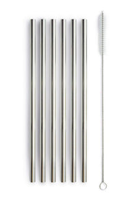 WD LifeStyle Lot de 6 pailles en acier inoxydable H 21 cm avec brosse Couleur argent