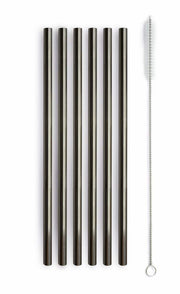 WD LifeStyle Lot de 6 pailles en acier inoxydable H 21 cm avec brosse Couleur noire
