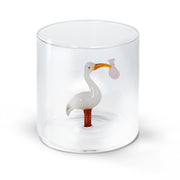 WD LifeStyle Verre en verre borosilicaté 250 ml, décor cigogne et faisceau rose.
