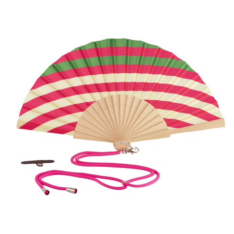 wd lifestyle wd lifestyle ventaglio in legno e tessuto decoro righe oblique con porta cellulare fucsia ean 8055035680484