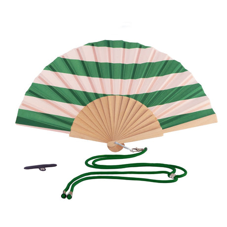 wd lifestyle wd lifestyle ventaglio in legno e tessuto decoro righe orizzontali con porta cellulare verde ean 8055035680477