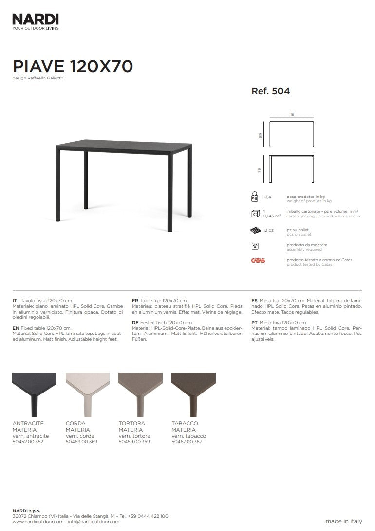 nardi nardi piave 120 x 70 tavolo rettangolare verniciato tortora lamin materia tortora ean 8010352555198