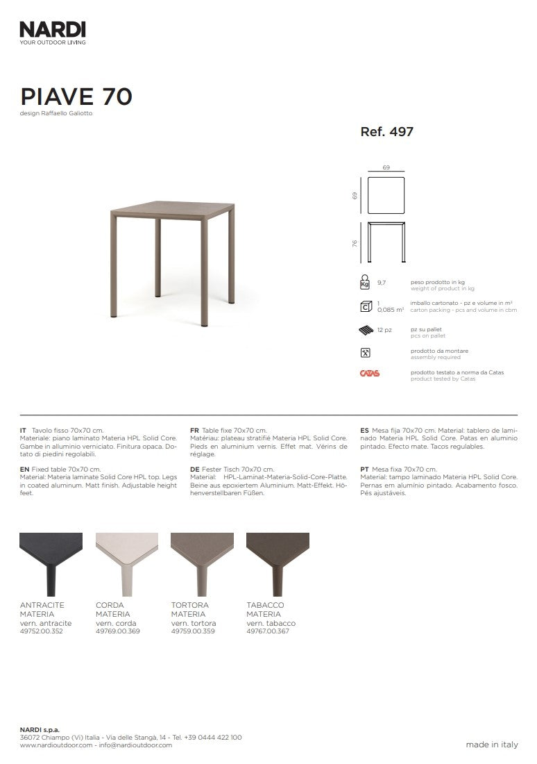 nardi nardi piave 70 tavolo quadrato verniciato antracite lamin materia antracite ean 8010352554344