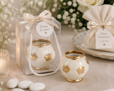 cupidoco cupidoco cachepot pallone da calcio bianco e oro con shopper bomboniera in ceramica d 8 x h 85 cm ean 8058196013757