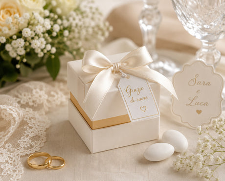 cupidoco cupidoco scatola avorio e oro con inserto elegante confezione regalo per bomboniere 7 x 7 x 6 cm ean 8007402294213