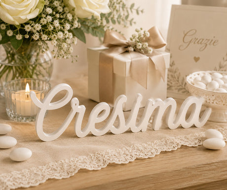 cupidoco cupidoco scritta cresima in legno bianco decorazione per confettate e allestimenti 425 x h 12 cm ean 8007402289578