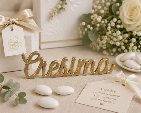 cupidoco cupidoco scritta decorativa cresima oro applicazione elegante per bomboniere e confezioni 55 cm ean 8007402289349