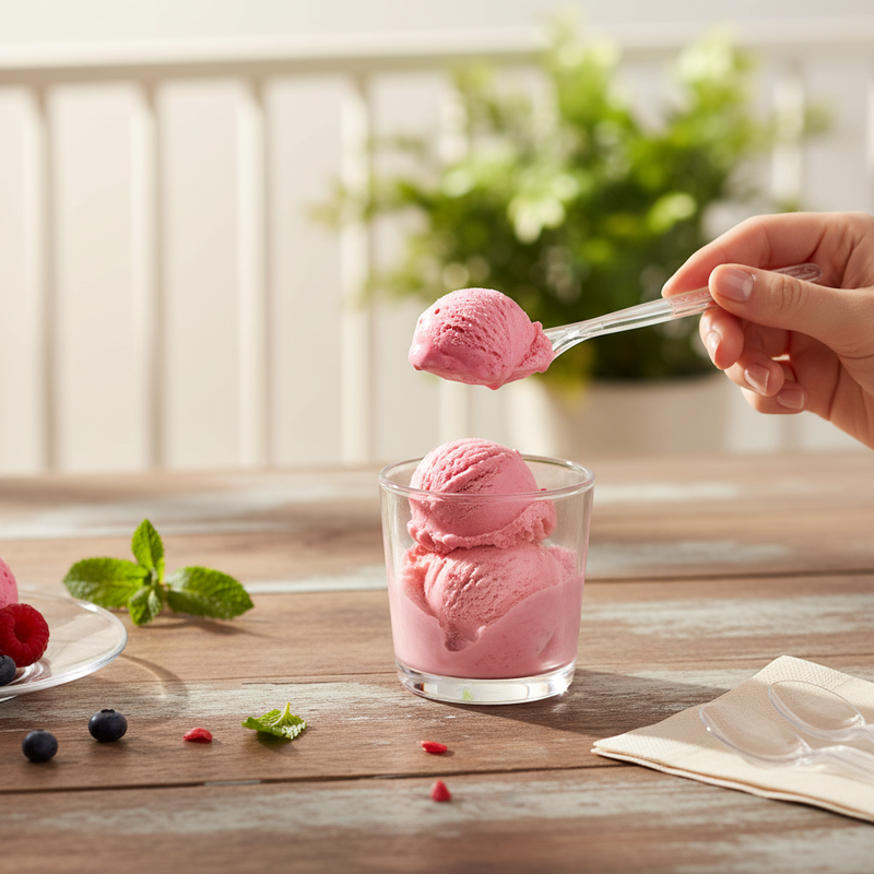Cucchiaini dessert riutilizzabili Dopla Compact PS Reuse trasparenti 12,5 cm, 40 pz, lavastoviglie 20 cicli. Eco.
