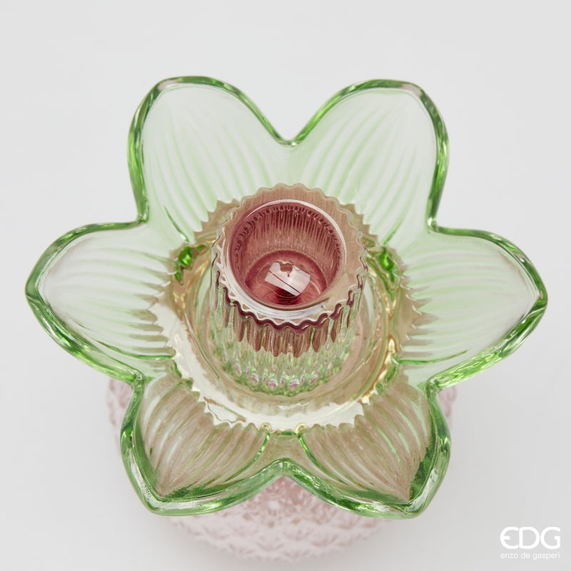 edg enzo de gasperi edg enzo de gasperi portacandela flower in vetro h 16 cm d 12 cm verde rosa ean 8059824630353